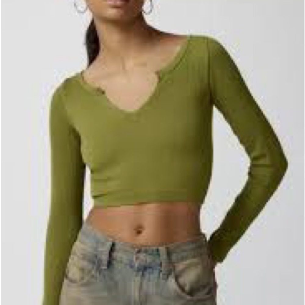 NWT Urban Outfitters Sage Green Long Sleeve Crop Top